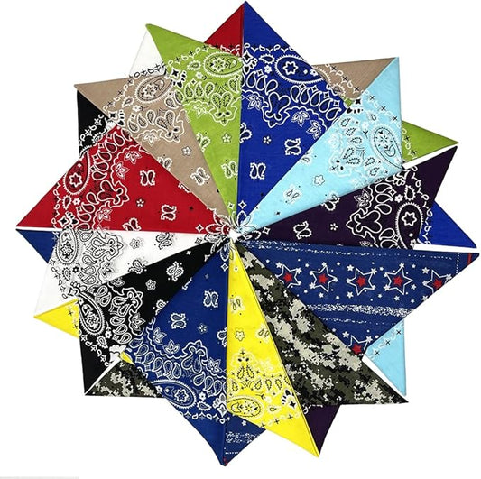 6 Pack 12 Pack Bandanas 2 Sides Printed 22inch Unisex Cowboy Kerchiefs