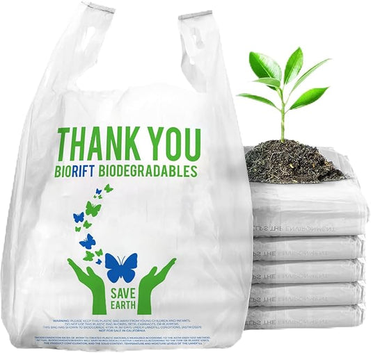 Biodegradable Thank You Bags | 500 Count - Bulk | Extra Thick, Strong, Recyclable, & Reusable | 100% Biodegradable Shopping Bags, Grocery/Restaurant/Supermarket | 12" x 6.5" x 22" | Made in USA