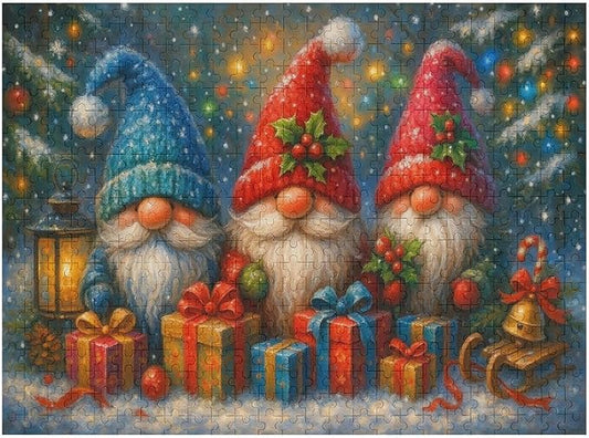 The Joyful Christmas Gnome 1000-Piece Wooden Jigsaw Puzzle, Festive Fun Puzzle, Holiday Entertainment, Mindful Leisure Time, Cozy Winter Relaxation, for Adults and Kids