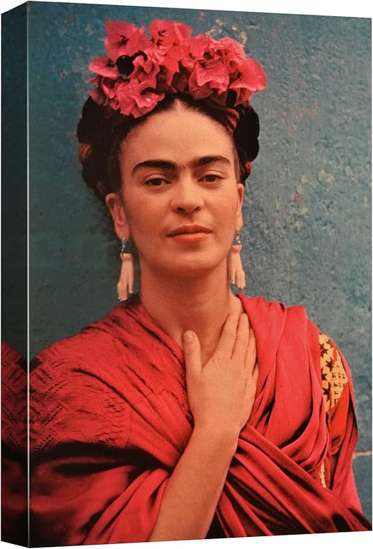 wall26 Canvas Print Wall Art Mexican Master Artist Frida Kahlo in Flower Headpiece Historic Classic Photography Realism Traditional Portrait Vintage Retro for Living Room, Bedroom, Office - 16"x24"