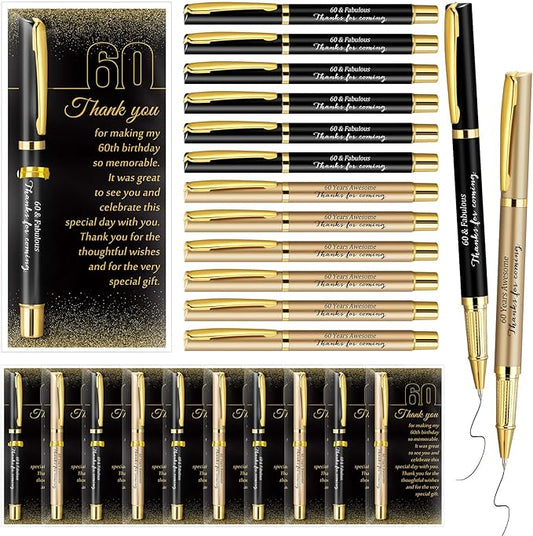 30 Set 60th Birthday Party Favor for Guest Anniversary Party Favor with Black and Gold Ballpoint Pens and Thank You Cards for Women Men Birthday Anniversary Appreciation Gifts