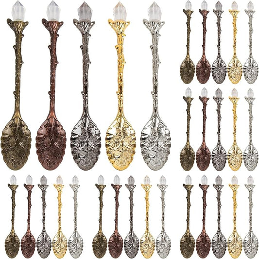 AUEAR, 50 Pack Vintage Crystal Spoons Set Carved Coffee Tea for Home Office Party Supplies