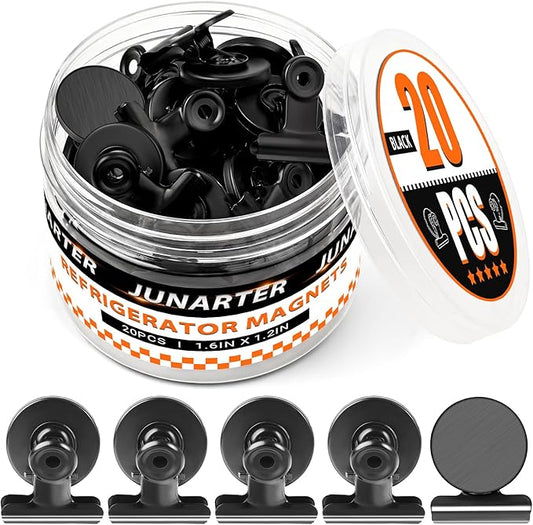 20 Pack Magnetic Clips Heavy Duty, Black Magnet Clips for Fridge, Refrigerator Magnets, Strong Magnetic Clip, Scratch Free Magnets with Clip for Whiteboard, Refrigerator, Locker