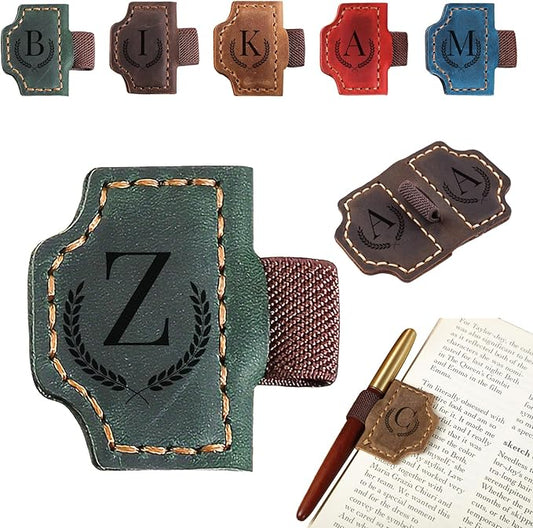 Magnetic Bookmarks with Pen Holder, 26 Letters Name Initia Personalized Leather Book Mark, Gifts for Book Lovers Readers Teacher Women Men