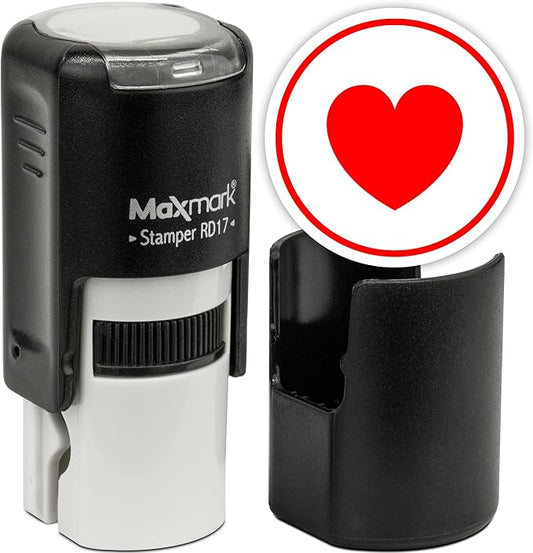 MaxMark Round Self Inking Emoji Stamp - Heart - Red Ink
