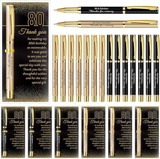 50 Set 80th Birthday Party Favor for Guest Anniversary Party Favor with Black and Gold Ballpoint Pens and Thank You Cards for Women Men Birthday Anniversary Appreciation Gifts