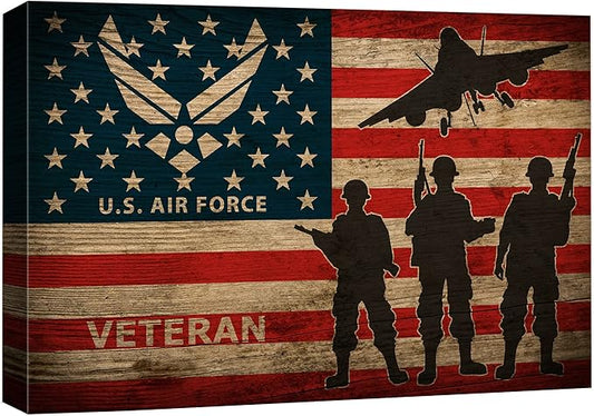 wall26 Canvas Print Wall Art Retro Wood Grain U.S. Air Force Veteran Soldier Plane Cultural Historic Digital Art Modern Art Decorative Global Patriotic for Living Room, Bedroom, Office - 24x36