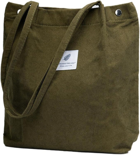 Corduroy Tote Bag Cute Tote Bags for Women Shoulder Bag with Inner Pocket for Work Beach Travel and Shopping Grocery