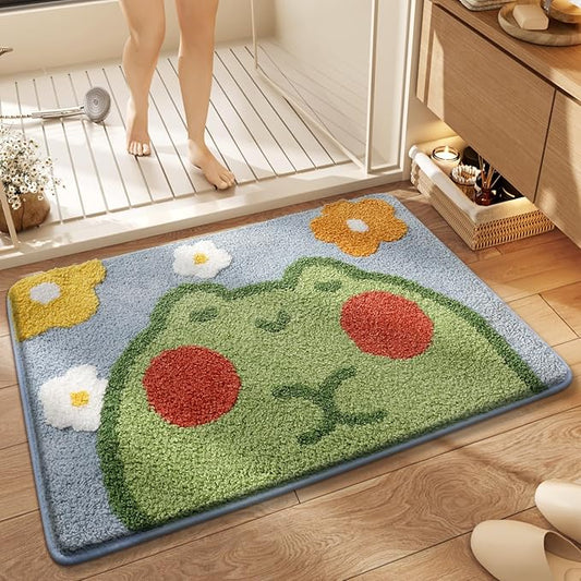 Ankah Bath Mat Cute Shower Rug, Luxury Shaggy High Absorbent and Anti Slip, Machine Washable Fit for Bathtub, Shower and Bath Room, (19.68"x 31.49", Flower Frog)