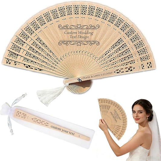 MOSADO Personalized Wedding Fans for Guests, Custom Foldable Sandalwood Fans Bulk with Organza Bags and Tassels, Unique Bridal Shower Party Favors Wedding Favors for Guests (200)