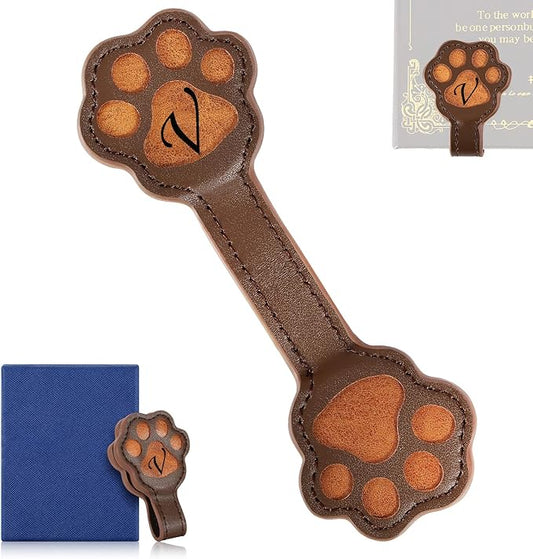 Magnetic Leather Bookmark, Cute Initial Magnetic Bookmarks Clip, Vintage Book Marker Clip Gifts for Readers, Kids, Book Lovers-V