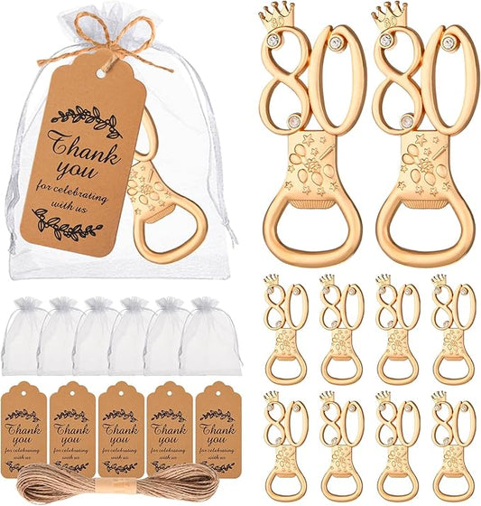 50Pcs 80th Birthday Bottle Opener Set, 80th Golden Bottle Openers Birthday Personalized Party Favors 80th Wedding Anniversaries Souvenirs Favors for Guests Gifts Decorations（80th）