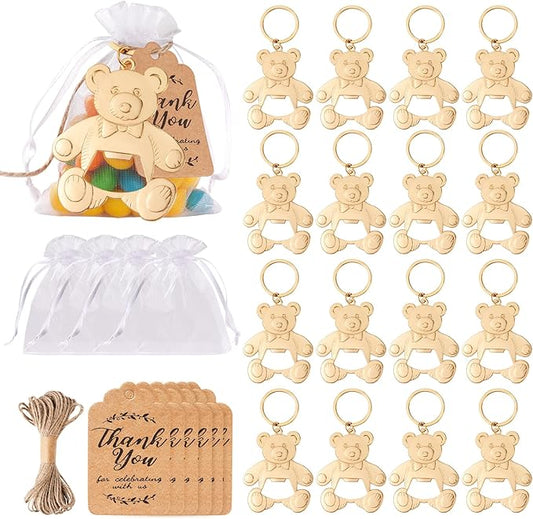 Bottle Openers Baby Shower Return Favors for Guests Cute Bottle Opener Decorations and Souvenirs with Organza Bags Tags for Theme Party Favors(Retro Style,304 pieces) (Teddy bear)