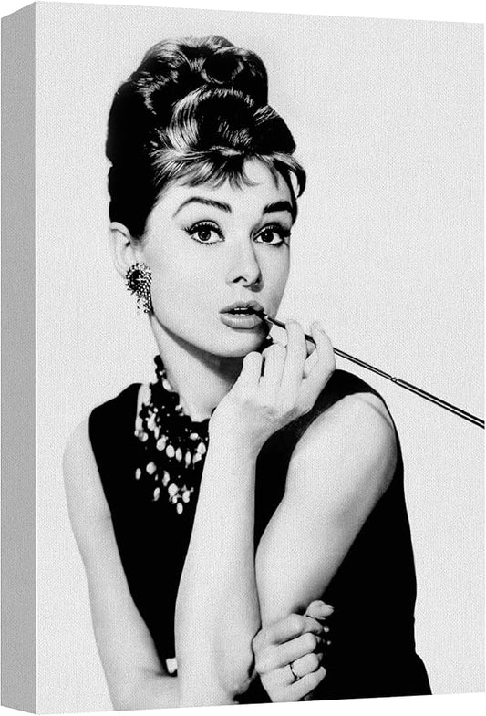 wall26 Canvas Print Wall Art Audrey Hepburn Black & White Classic Portrait Celebrities Pop Culture Photography Realism Vintage Retro Antique Decorative Duotone for Bedroom - 16"x24"