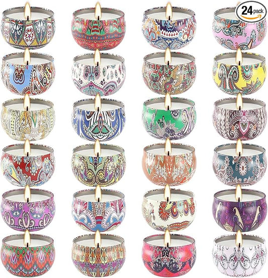 Scented Candles Gifts Set 24 Pack Soy Wax Travel Tin Jar Candles for Home 2.5 OZ jar Candles for Mom for Christmas, Birthday, Thanksgiving, Mother's Day
