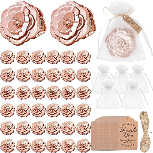 50 Set of Rose Compact Mirrors Bulk Quinceanera Wedding Party Favors Including Rose Shape Mirrors and Thank You Tags with White Organza Bags for quinceanera, Wedding Party Guests Souvenir Gift (50)