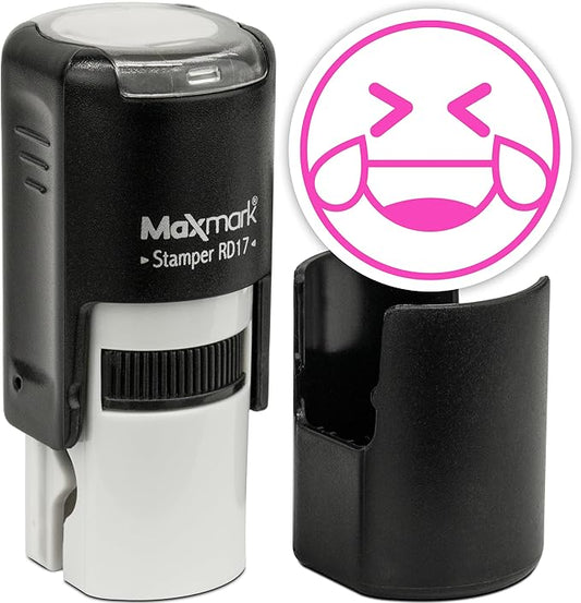 MaxMark Round Self Inking Emoji Stamp - Laughing - Pink Ink
