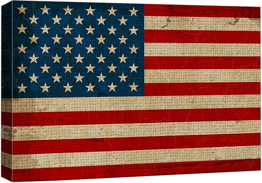 wall26 Canvas Print Wall Art Vintage Retro Faded American Flag Pop Culture Cultural Digital Art Modern Art Traditional Colorful for Living Room, Bedroom, Office - 24"x36"