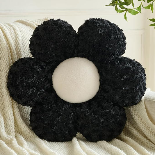 Flower Pillows, Decorative Throw Pillow with Soft Plush for Couch, Flower Shaped Pillow Home Decor Daisy Pillow for Bed (Black, 19.6 Inches)