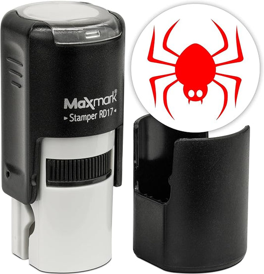 MaxMark Round Self Inking Halloween Stamp - Spider - Red Ink