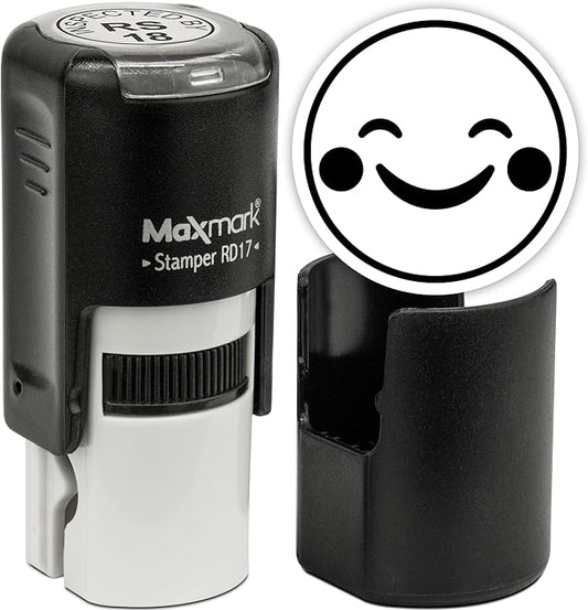 MaxMark Round Self Inking Emoji Stamp - Happy - Black Ink