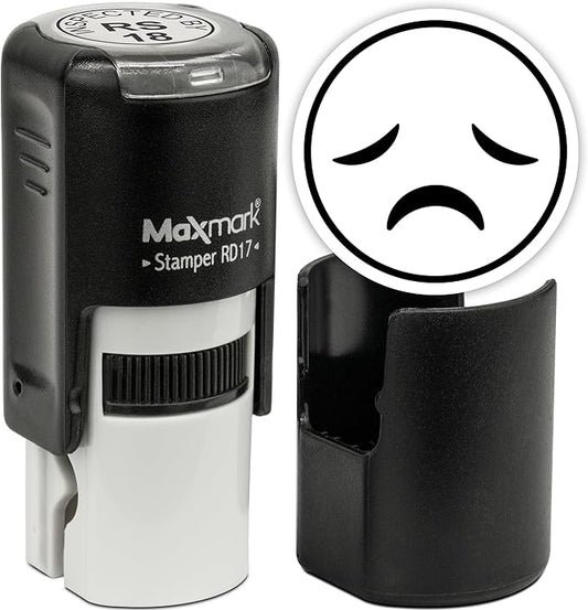 MaxMark Round Self Inking Emoji Stamp - Sad - Black Ink