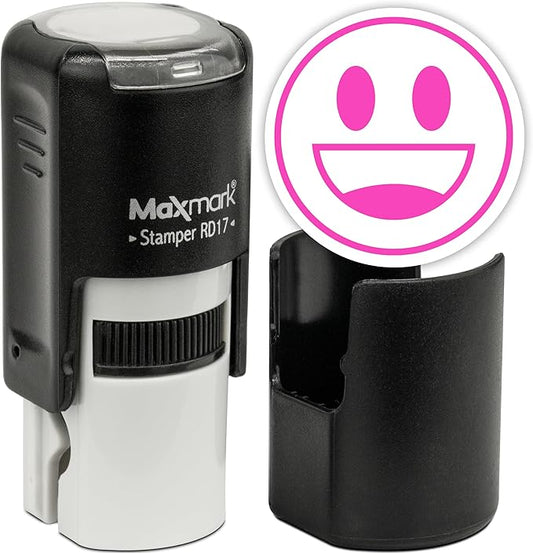 MaxMark Round Self Inking Emoji Stamp - Smiling - Pink Ink
