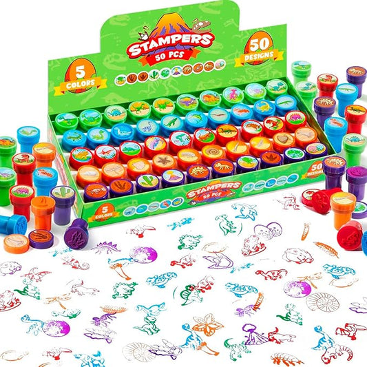 JOYIN 50PCS Dinosaur Stamps for Kids, 50 Different Designs, Fossils, Sea Creatures, Stamps for Dinosaur Party Favors, Easter Egg Stuffers, Halloween, Christmas, Birthday Gifts