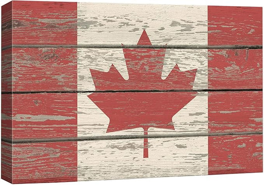 wall26 Canvas Print Wall Art Canadian Flag on Vintage Retro Wood Panels Pop Culture Cultural Digital Art Modern Art Traditional Colorful for Living Room, Bedroom, Office - 12"x18"