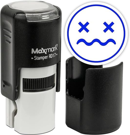 MaxMark Round Self Inking Emoji Stamp - Distressed - Blue Ink