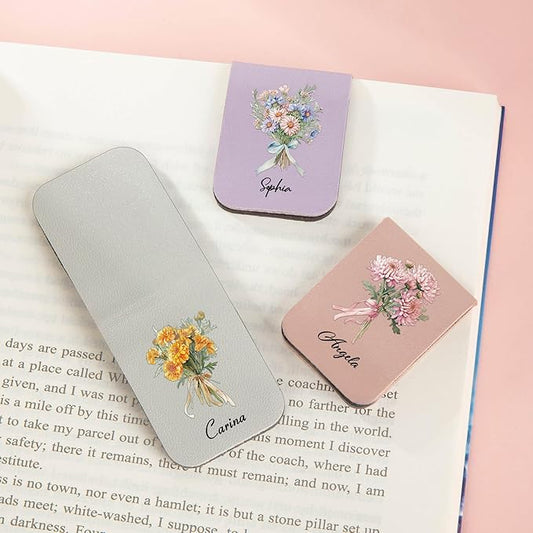 callie Personalized Magnetic Bookmark Clip - Custom Name & Birth Flower, Magnet Book Page Markers, Birthday Reading Gifts for Women Men Book Lovers
