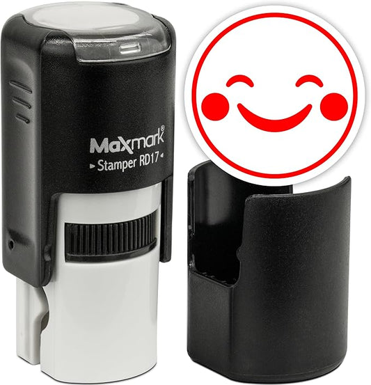 MaxMark Round Self Inking Emoji Stamp - Happy - Red Ink