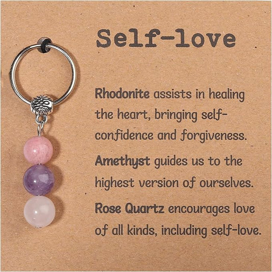 Natural Crystals Keychain Gift for New Beginnings, New Beginnings Gifts for Coworker Anxiety Relief Keychain for Women