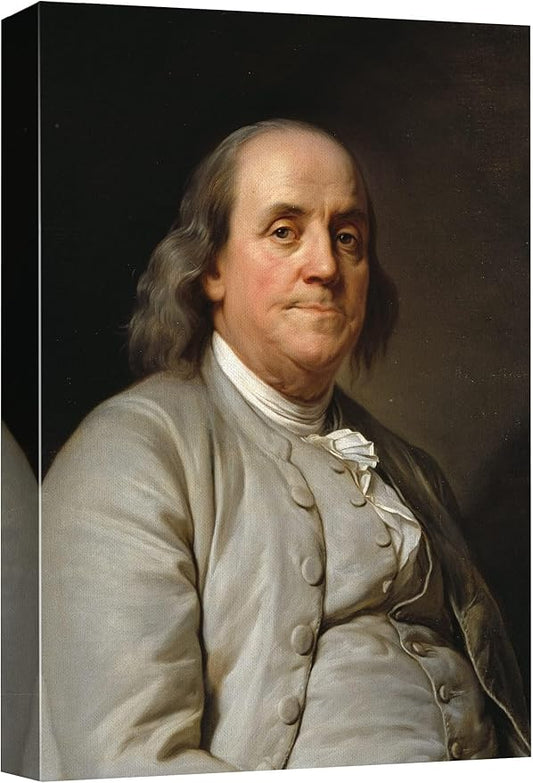 wall26 Canvas Print Wall Art Portrait of Benjamin Franklin People Pop Culture Historical Realism Famous Closeup Multicolor Classical for Living Room, Bedroom, Office - 16"x24"