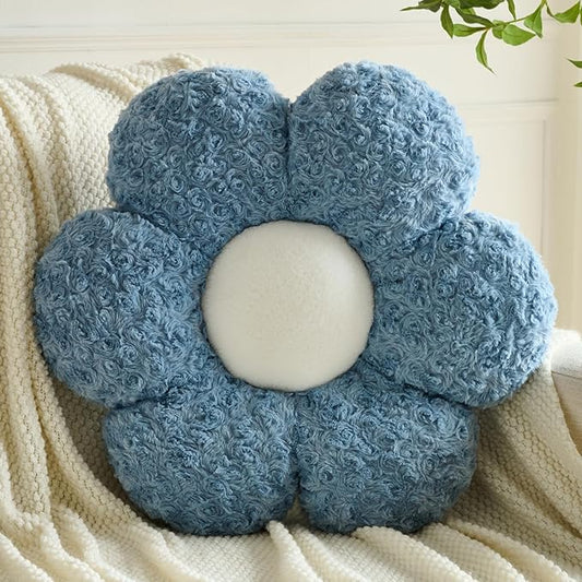 Flower Pillows, Decorative Throw Pillow with Soft Plush for Couch, Flower Shaped Pillow Home Decor Daisy Pillow for Bed (Grey Blue, 19.6 Inches)