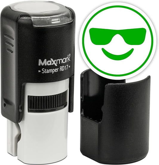 MaxMark Round Self Inking Emoji Stamp - Sunglasses - Green Ink