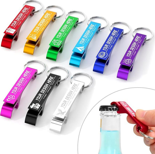 100 Pcs Personalized Bottle Opener Keychain, Engrave Your Own Logo Text Custom Aluminum Beer Bottle Opener Can Opener for Wedding Favors, Bar, Graduation, Birthday Party, Anniversaries (100 Pcs)