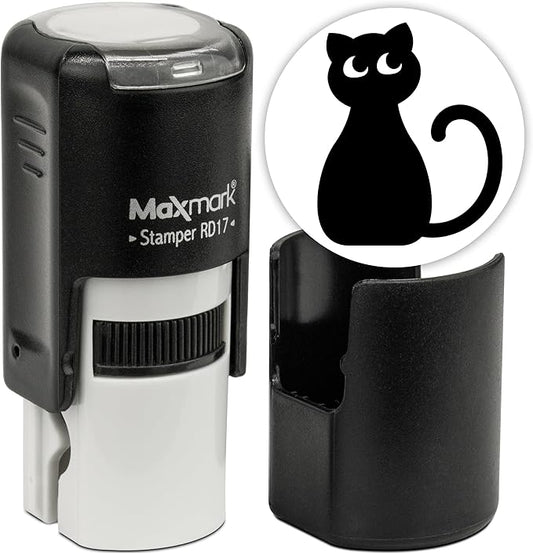 MaxMark Round Self Inking Halloween Stamp - Cat - Black Ink