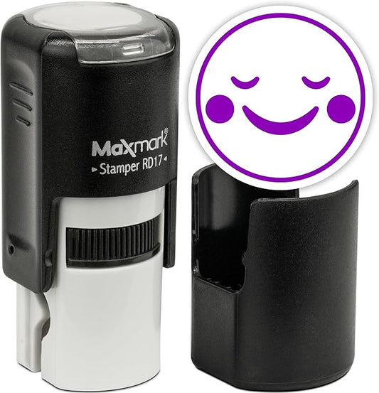 MaxMark Round Self Inking Emoji Stamp - Peace - Purple Ink