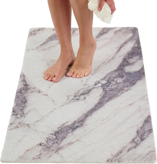 Anti Slip Shower Mat - Non Slip Shower Mats for Inside Shower - Large 47x24 Loofah Shower Floor Mat Non Slip - Bath Mat for Shower - Secure Mat Without Suction Cups (47x24 Marble Grey)