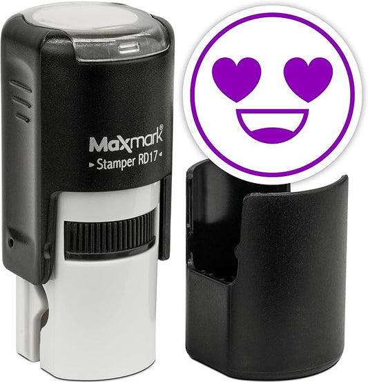 MaxMark Round Self Inking Emoji Stamp - in Love - Purple Ink