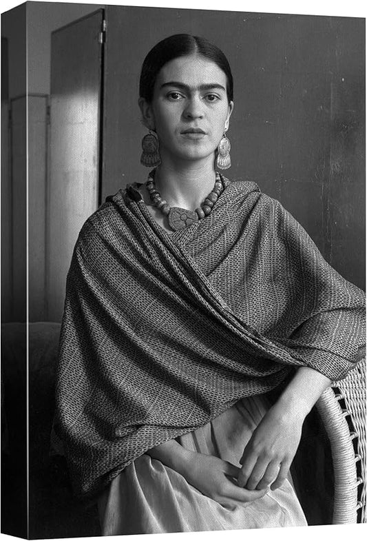 wall26 Canvas Print Wall Art Mexican Master Artist Black & White Frida Kahlo Historic Classic Photography Realism Traditional Portrait Vintage Retro for Living Room, Bedroom, Office - 32"x48"