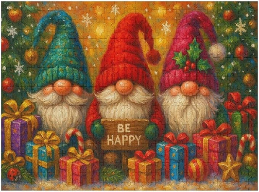 The Joyful Christmas Gnome 1000-Piece Wooden Jigsaw Puzzle, Festive Holiday Puzzle, Idea, Cozy Indoor Fun, Mindful Leisure Activity for Adults and Family