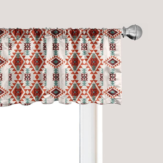 Ambesonne Southwestern Window Valance Pack of 2, Folkloric Aztec Triangle Ornament Tribe and Culture, Rod Pocket Curtain Valances for Kitchen Bedroom, 54" X 18", Brown Seafoam