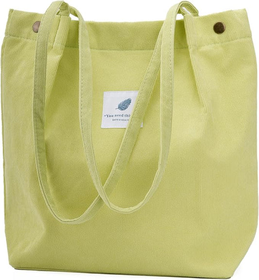 Corduroy Tote Bag Cute Tote Bags for Women Shoulder Bag with Inner Pocket for Work Beach Travel and Shopping Grocery