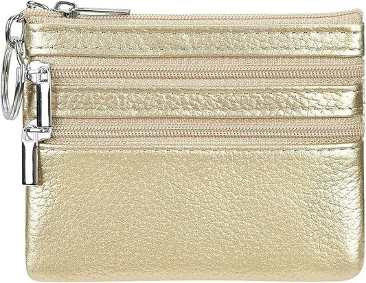 Women's Genuine Leather Coin Purse Mini Pouch Change Wallet with Keychain
