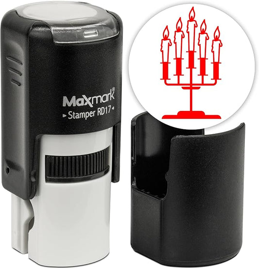 MaxMark Round Self Inking Halloween Stamp - Candle Holders - Red Ink