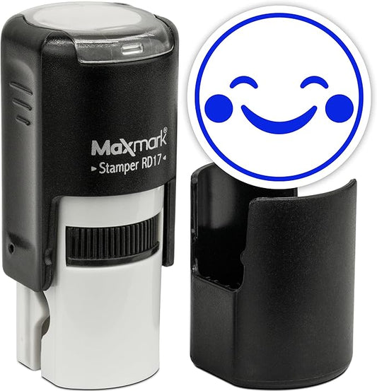 MaxMark Round Self Inking Emoji Stamp - Happy - BlueInk