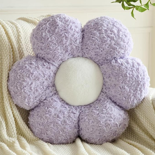 Flower Pillows, Decorative Throw Pillow with Soft Plush for Couch, Flower Shaped Pillow Home Decor Daisy Pillow for Bed (Lavender Purple, 14.9 Inches)