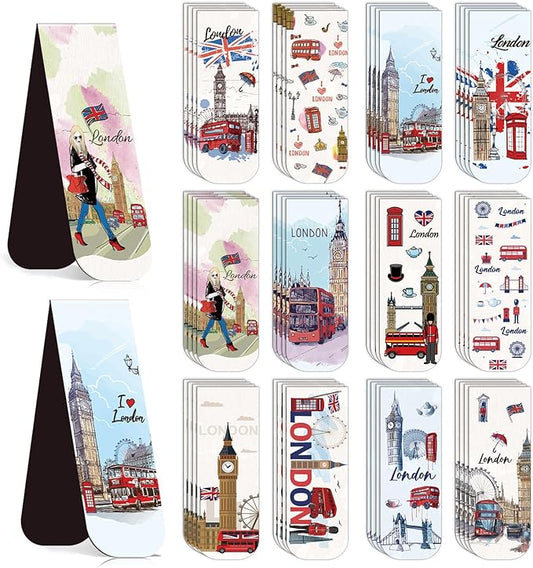 London Magnetic Bookmark Gifts - 48PCS British Magnetic Bookmarks UK England Travel Book Marks Magnets Page Marker Clip for Women Travel Students Teacher Reading London Lover Souvenirs Gift